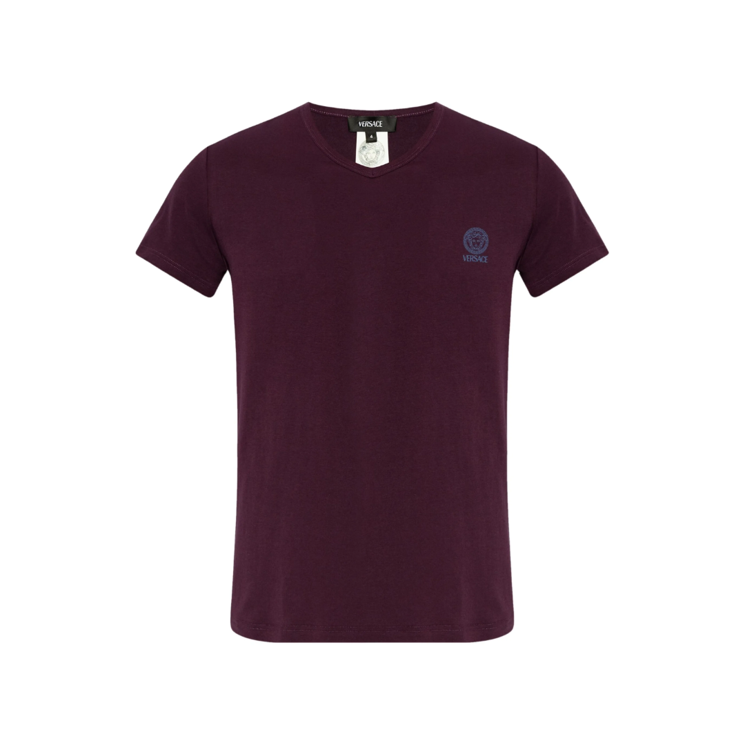 SHORT-SLEEVED V-NECK T-SHIRT AUBERGINE