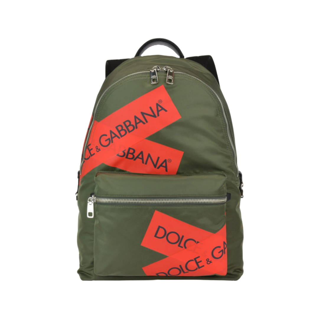 ARMY GREEN AND RED BACKPACK