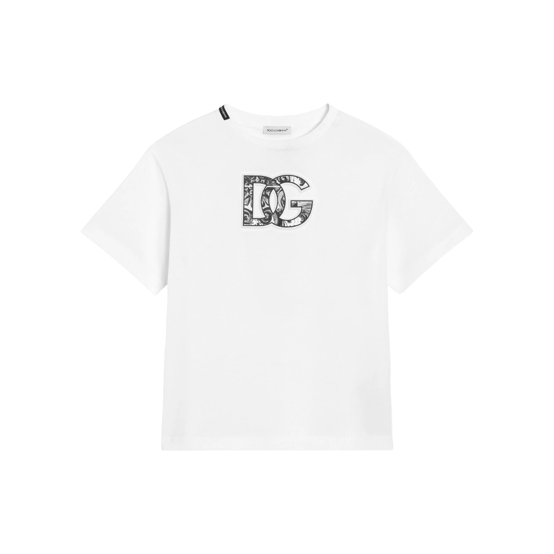 WHITE T-SHIRT WITH EMBOSSED DG MAJOLICA-PRINT LOGO
