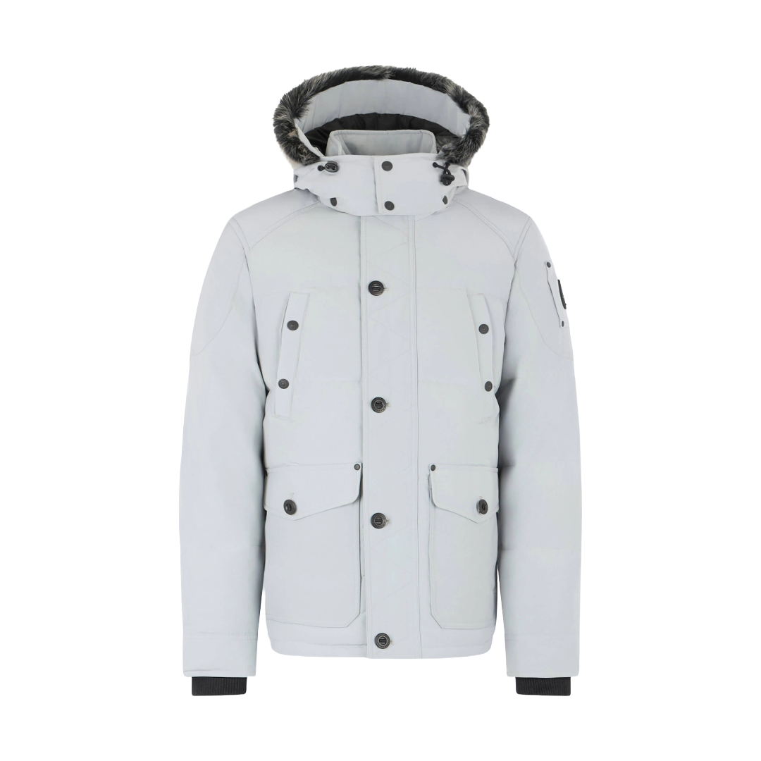 GRAY ONYX ROUND ISLAND SHEARLING DOWN JACKET