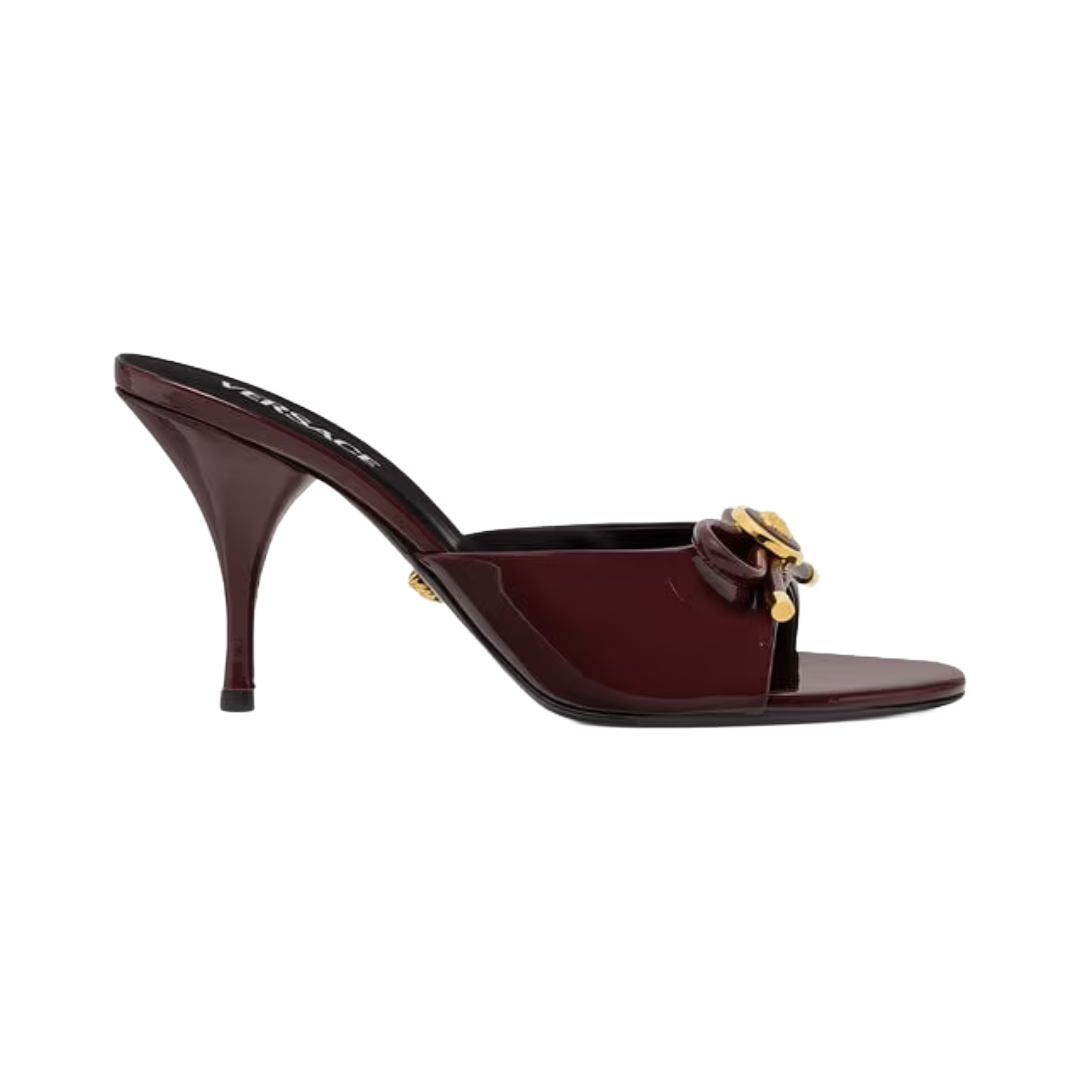 BURGUNDY OPERA BOW PATENT MULES 85 MM